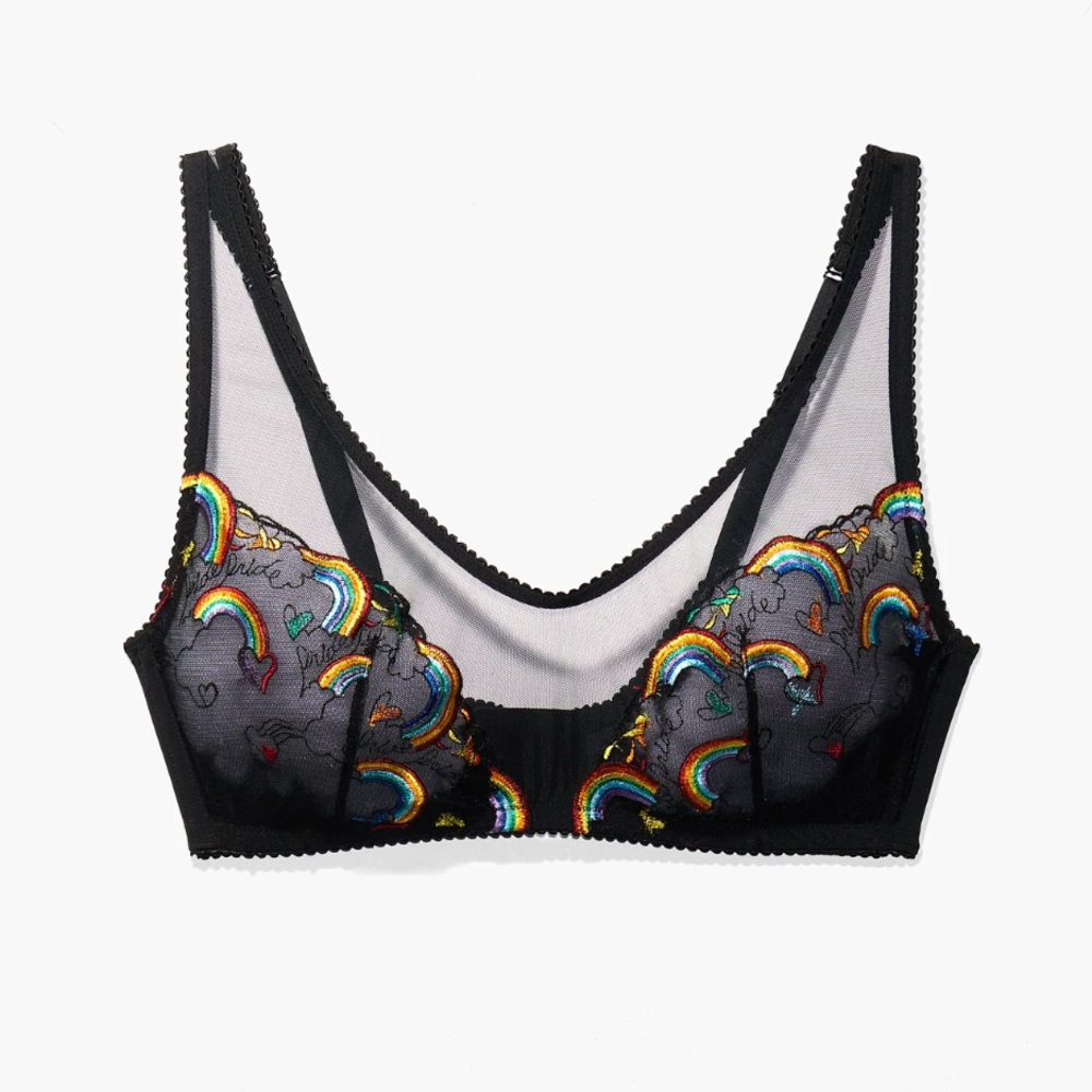 Savage X Fenty Black Mesh Bralette with Rainbow Embroidery - Picture 2 of 6